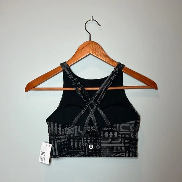 NWT Lululemon Energy High-Neck Longline Bra in Lululemon Ombre Black Multi SZ 4 - Picture 5 of 8